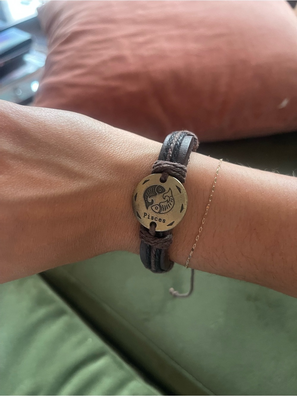 Pisces Leather Cord Zodiac Bracelet - Brown